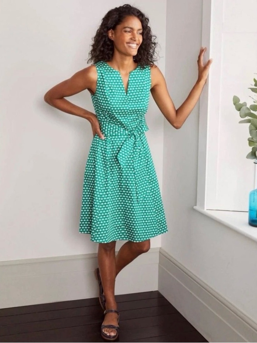 Boden 💚Mischa Green Scallop Patterned Fit-and-Flare Dress Size 12P US